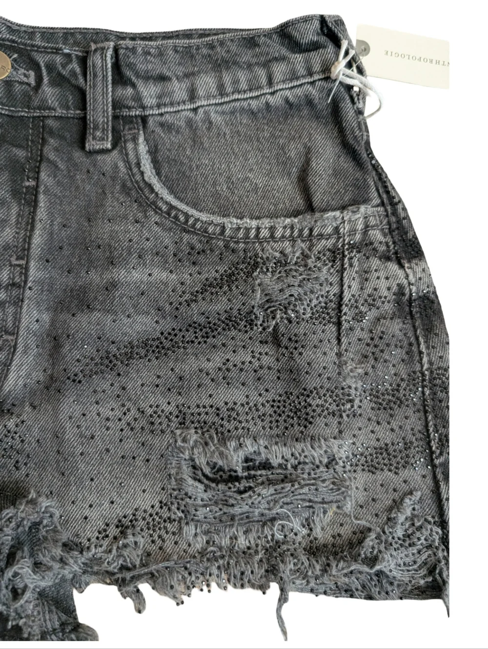 Pilcro Devon Rhinestone Distressed Denim Shorts Size 28 - Picture 6 of 13